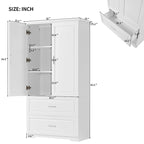 63 Tall Wood 2-door Bathroom Cabinet in White with Adjustable Shelf