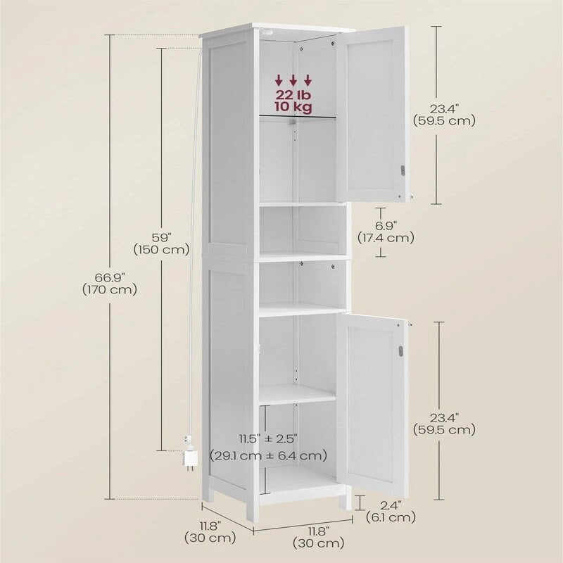 Tall Bathroom Cabinet with Lights - 11.8D x 11.8W x 66.9H