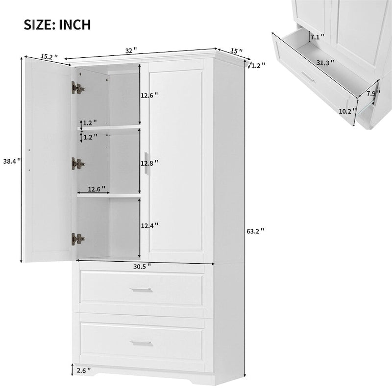 Tall Bathroom Storage Cabinet,Cabinet with Two Doors and Drawers