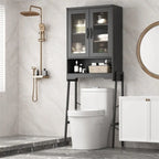 Over The Toilet Storage Cabinet with Tempered Glass Doors - 9.4D x 23.6W x 66.5H