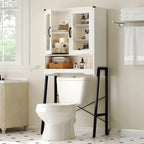 Over The Toilet Storage Cabinet with Tempered Glass Doors - 9.4D x 23.6W x 66.5H