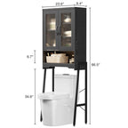 Over The Toilet Storage Cabinet with Tempered Glass Doors - 9.4D x 23.6W x 66.5H