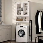 Over The Toilet Storage Cabinet with Tempered Glass Doors - 9.4D x 23.6W x 66.5H