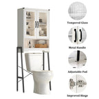 Over The Toilet Storage Cabinet with Tempered Glass Doors - 9.4D x 23.6W x 66.5H