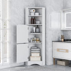 Tall Bathroom Corner Cabinet, Freestanding Storage Cabinet with Doors and Adjustable Shelves
