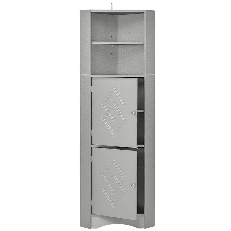 Tall Bathroom Corner Cabinet, Freestanding Storage Cabinet with Doors and Adjustable Shelves