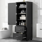 Tall Bathroom Storage Cabinet with Two Drawers and Adjustable Shelf
