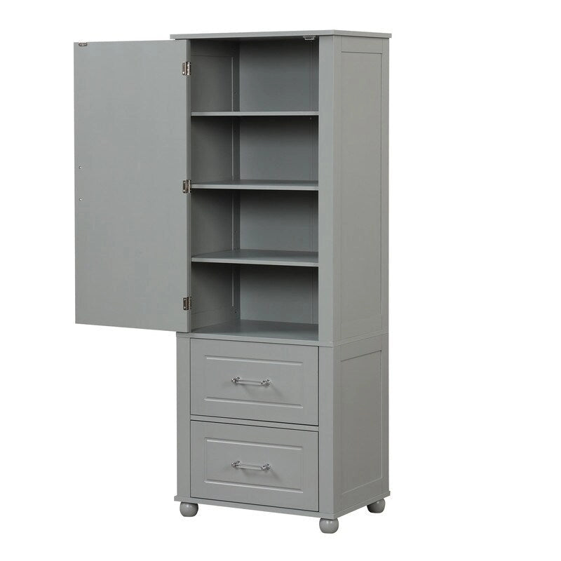 Tall Bathroom Storage Cabinet with Two Drawers and Adjustable Shelf