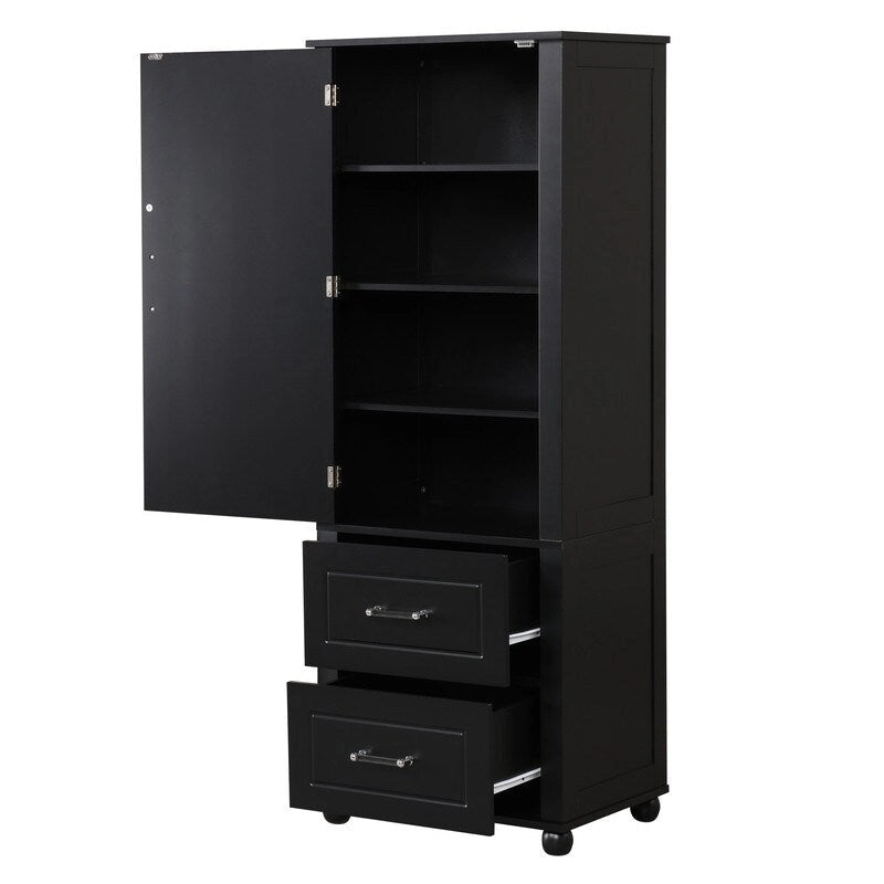 Tall Bathroom Storage Cabinet with Two Drawers and Adjustable Shelf