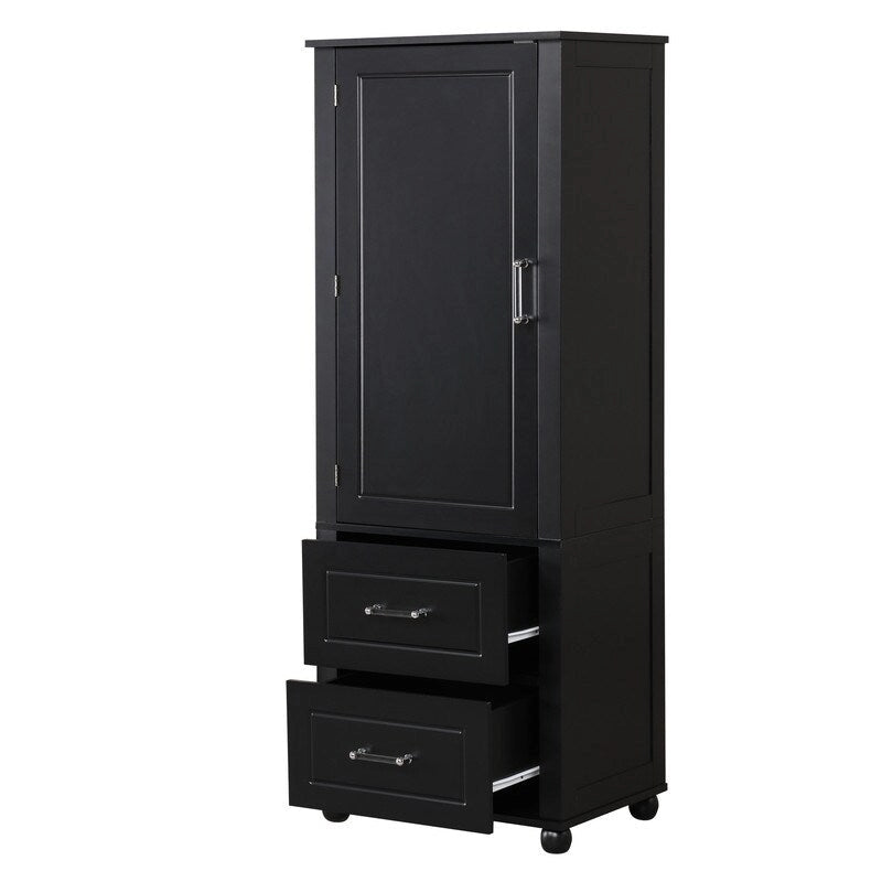 Tall Bathroom Storage Cabinet with Two Drawers and Adjustable Shelf