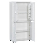 Tall and Wide Bathroom Floor Storage Cabinet Bathroom Storage Unit Freestanding Cabinet with 4 Doors Adjustable Shelves