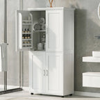 Tall and Wide Bathroom Floor Storage Cabinet Bathroom Storage Unit Freestanding Cabinet with 4 Doors Adjustable Shelves