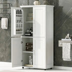Tall and Wide Bathroom Floor Storage Cabinet Bathroom Storage Unit Freestanding Cabinet with 4 Doors Adjustable Shelves