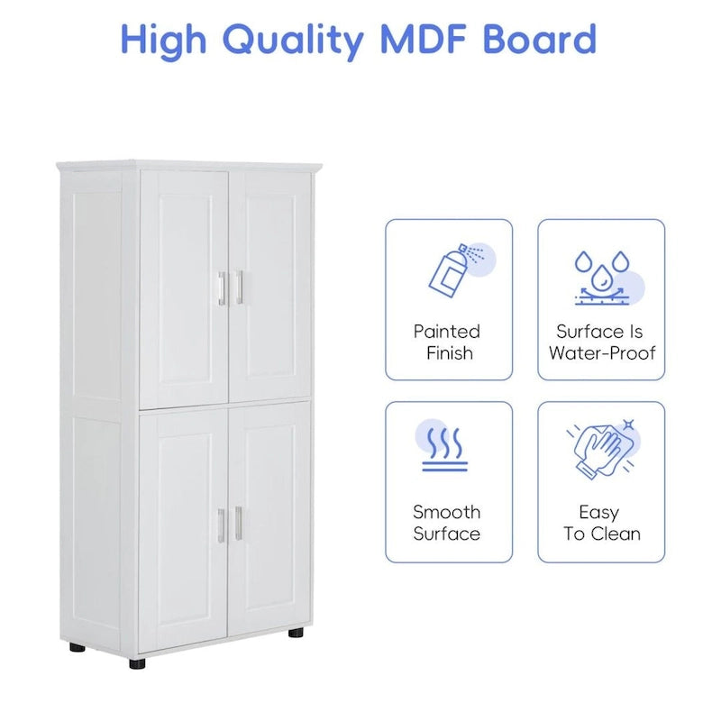 Tall and Wide Bathroom Floor Storage Cabinet Bathroom Storage Unit Freestanding Cabinet with 4 Doors Adjustable Shelves