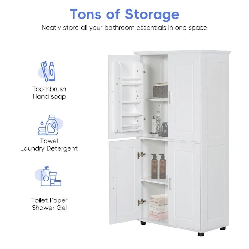 Tall and Wide Bathroom Floor Storage Cabinet Bathroom Storage Unit Freestanding Cabinet with 4 Doors Adjustable Shelves
