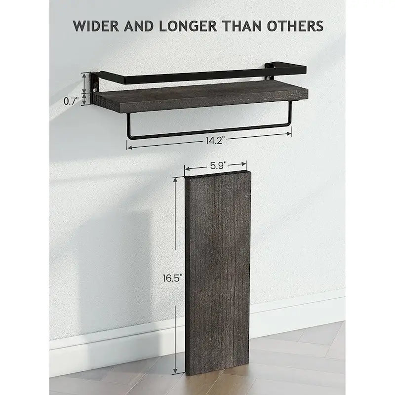 Dark Brown Floating Bathroom Shelf with Towel Rail for bathroom/living/kitchen/bedroom (set of 2)