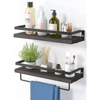 Dark Brown Floating Bathroom Shelf with Towel Rail for bathroom/living/kitchen/bedroom (set of 2)