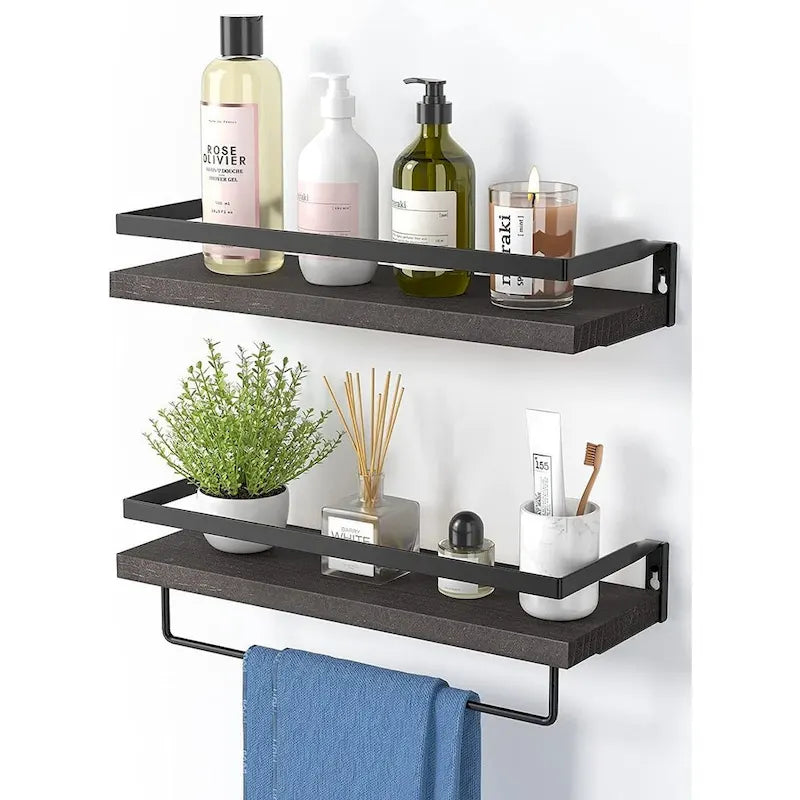 Dark Brown Floating Bathroom Shelf with Towel Rail for bathroom/living/kitchen/bedroom (set of 2)