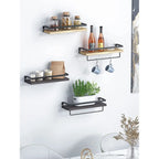 Dark Brown Floating Bathroom Shelf with Towel Rail for bathroom/living/kitchen/bedroom (set of 2)