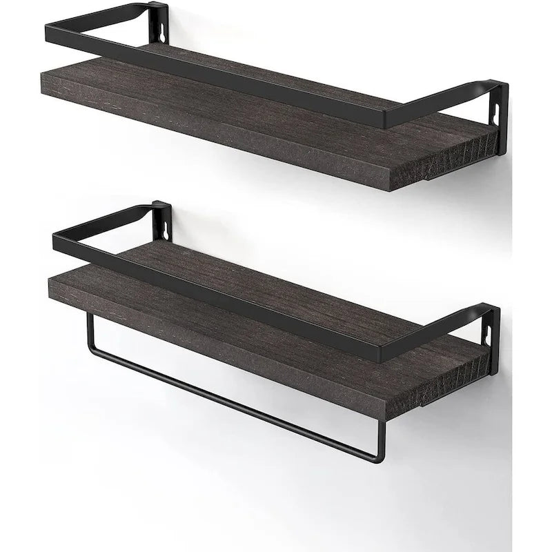 Dark Brown Floating Bathroom Shelf with Towel Rail for bathroom/living/kitchen/bedroom (set of 2)