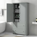 Wide Bathroom Storage Cabinet, Freestanding Storage Cabinet with Two Drawers and Adjustable Shelf