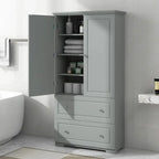 Wide Bathroom Storage Cabinet, Freestanding Storage Cabinet with Two Drawers and Adjustable Shelf