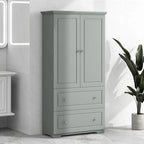 Wide Bathroom Storage Cabinet, Freestanding Storage Cabinet with Two Drawers and Adjustable Shelf