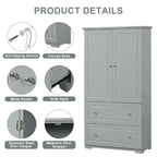 Wide Bathroom Storage Cabinet, Freestanding Storage Cabinet with Two Drawers and Adjustable Shelf