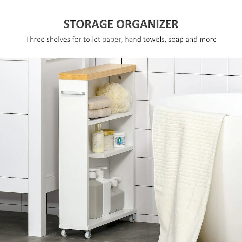 Slim Bathroom Cabinet with Wheels Storage Organizer