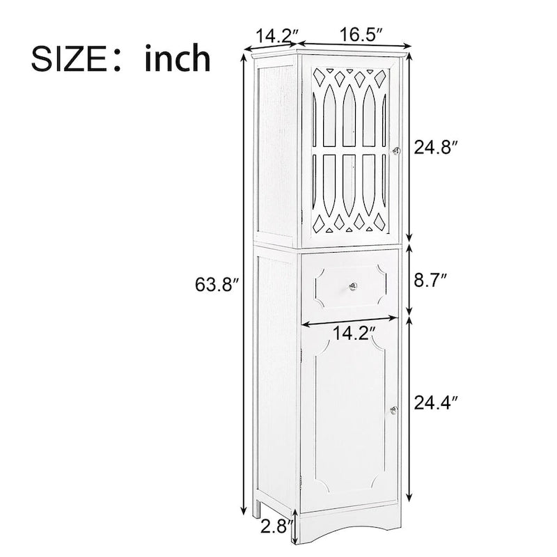 Freestanding Bathroom Storage Cabinet with Drawer and Doors, Adjustable Shelf