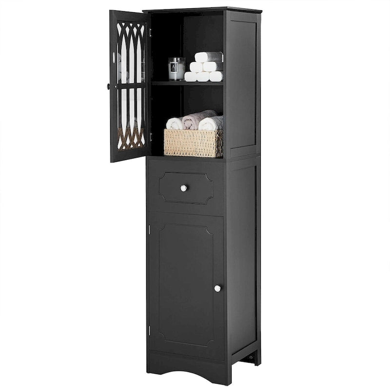 Freestanding Bathroom Storage Cabinet with Drawer and Doors, Adjustable Shelf