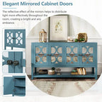 Elegant Retro Console Table,Storage Cabinet,Sideboard with Mirrored Doors, Spacious Shelves, and Durable Acacia Wood Legs