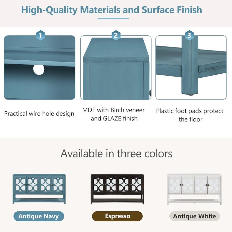 Elegant Retro Console Table,Storage Cabinet,Sideboard with Mirrored Doors, Spacious Shelves, and Durable Acacia Wood Legs