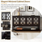 Elegant Retro Console Table,Storage Cabinet,Sideboard with Mirrored Doors, Spacious Shelves, and Durable Acacia Wood Legs