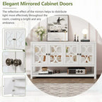 Elegant Retro Console Table,Storage Cabinet,Sideboard with Mirrored Doors, Spacious Shelves, and Durable Acacia Wood Legs