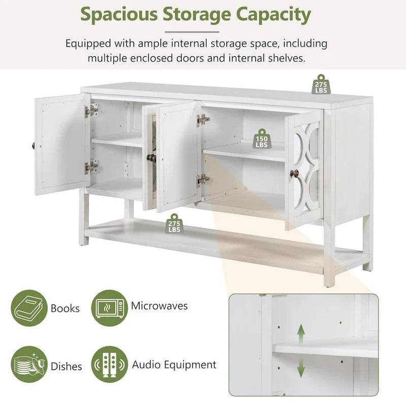 Elegant Retro Console Table,Storage Cabinet,Sideboard with Mirrored Doors, Spacious Shelves, and Durable Acacia Wood Legs