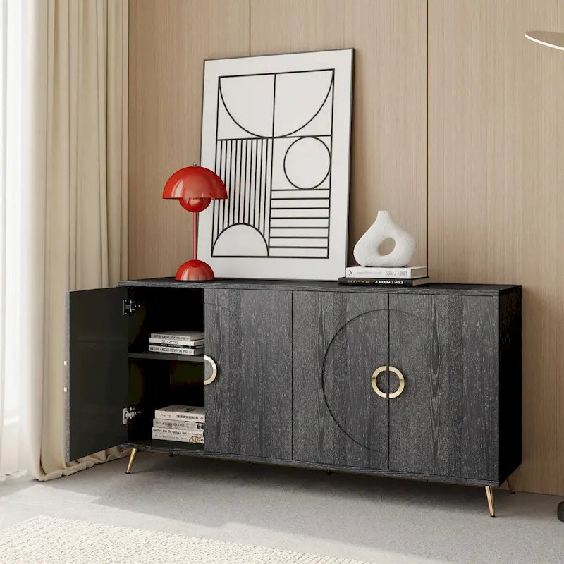 Modern Lacquered 4 Door Wooden Cabinet