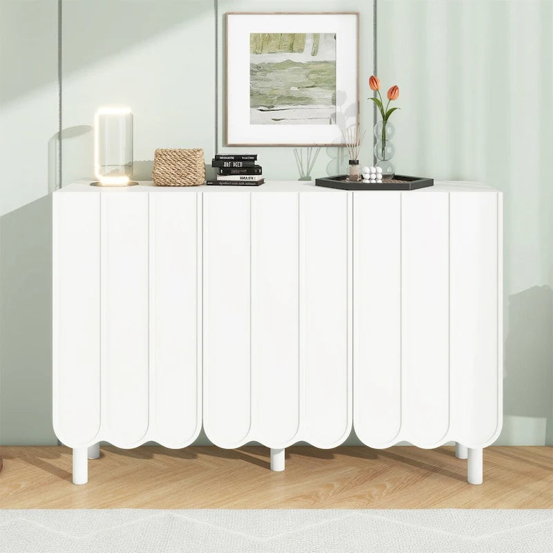Wave Doors Shoe Cabinet with Adjustable Shelves and 5 Solid Wood Legs