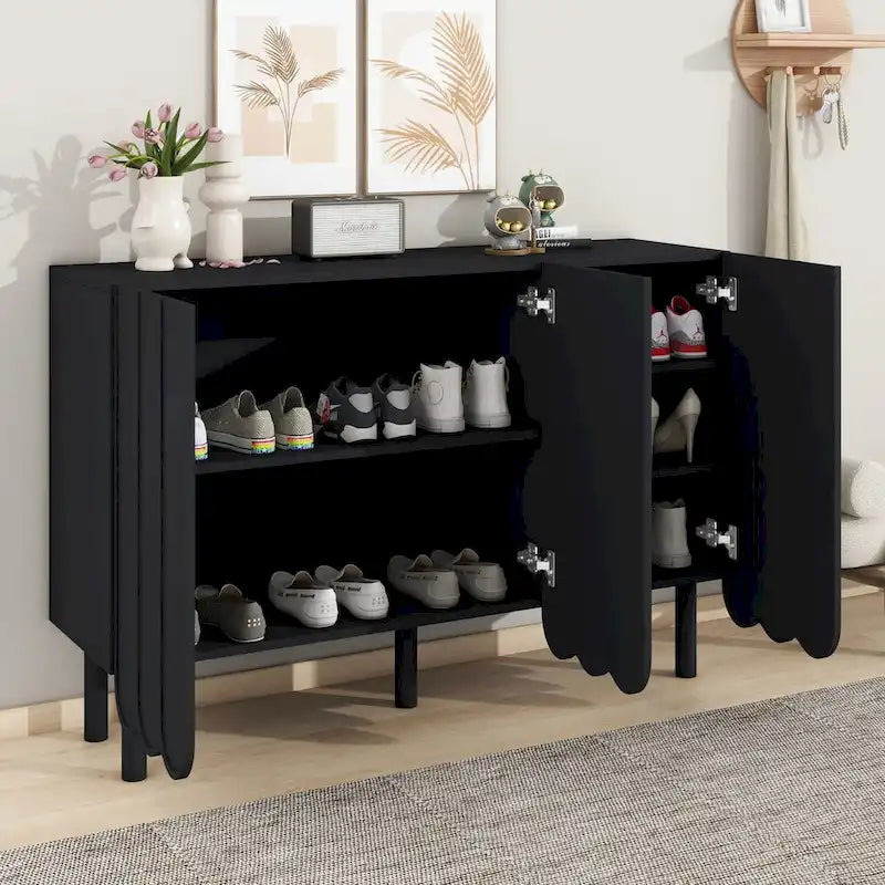 Wave Doors Shoe Cabinet with Adjustable Shelves and 5 Solid Wood Legs