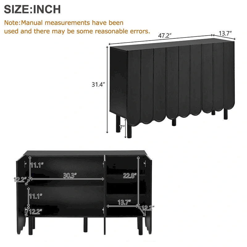 Wave Doors Shoe Cabinet with Adjustable Shelves and 5 Solid Wood Legs