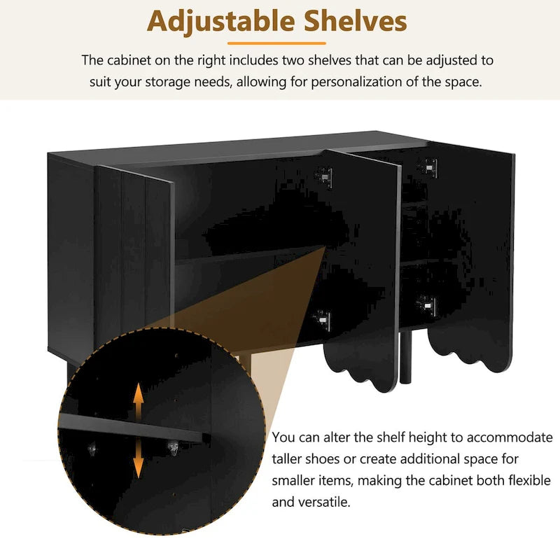 Wave Doors Shoe Cabinet with Adjustable Shelves and 5 Solid Wood Legs