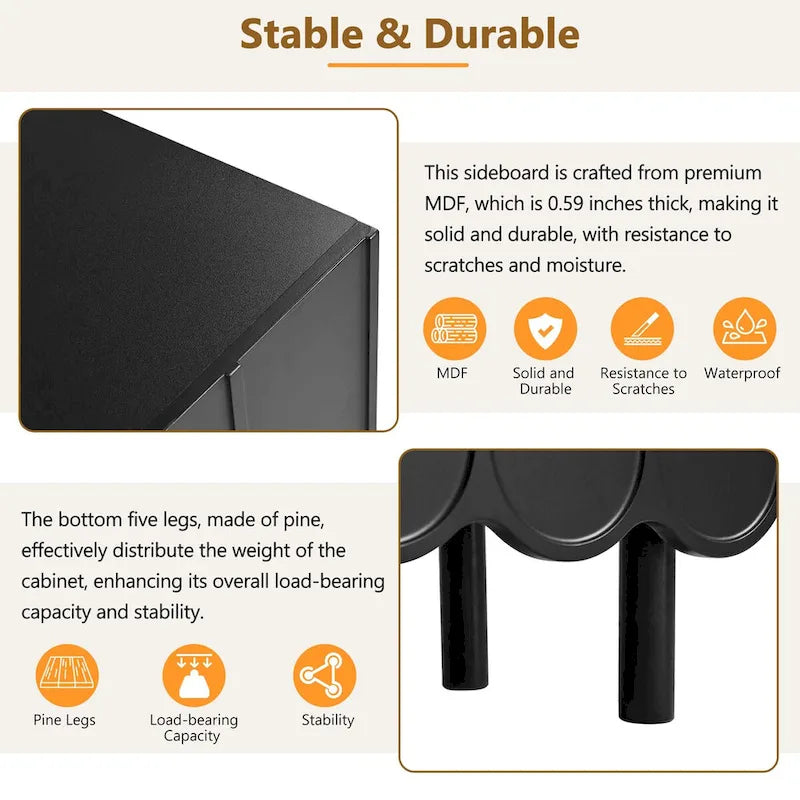 Wave Doors Shoe Cabinet with Adjustable Shelves and 5 Solid Wood Legs