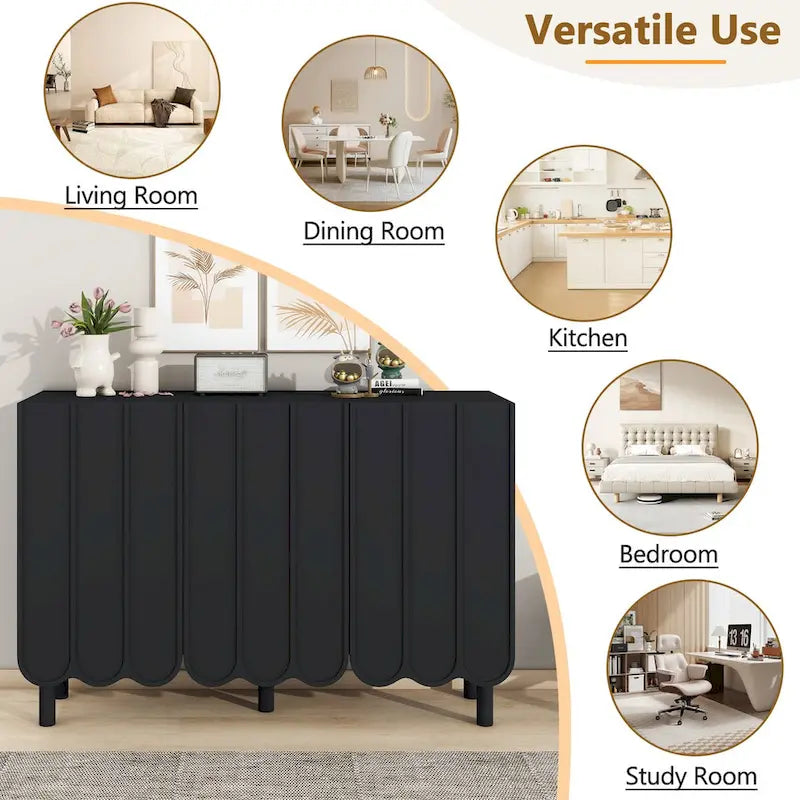 Wave Doors Shoe Cabinet with Adjustable Shelves and 5 Solid Wood Legs