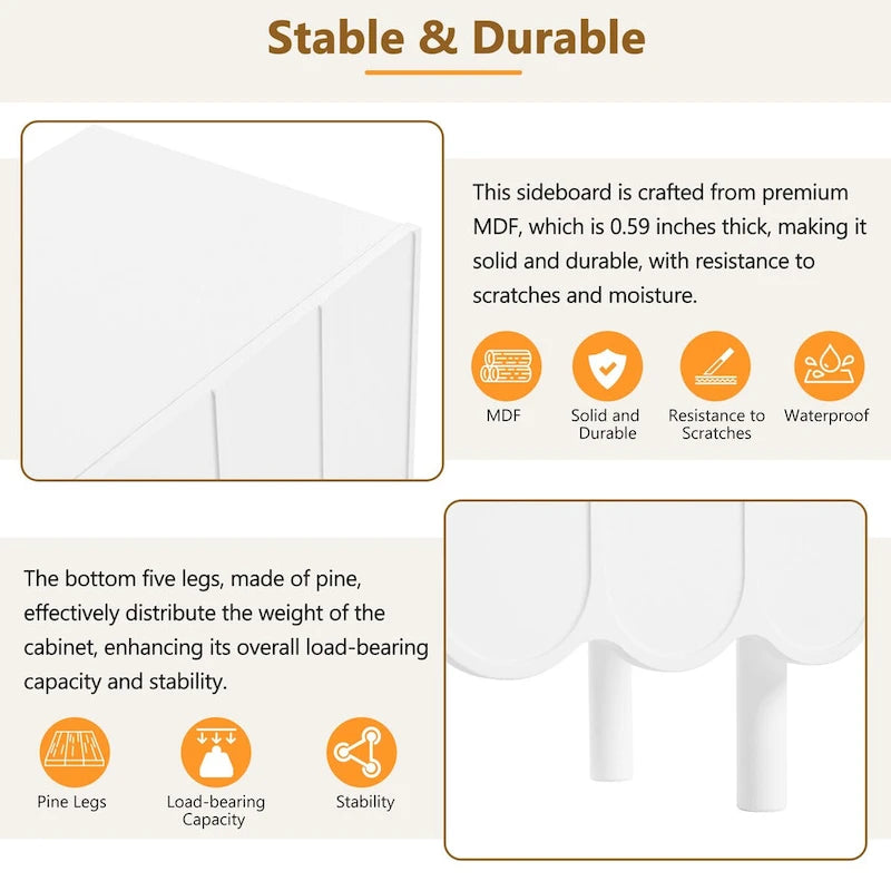 Wave Doors Shoe Cabinet with Adjustable Shelves and 5 Solid Wood Legs