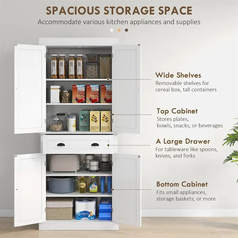 72.5 Kitchen Pantry Cabinet,Traditional Freestanding Storage Cabinet
