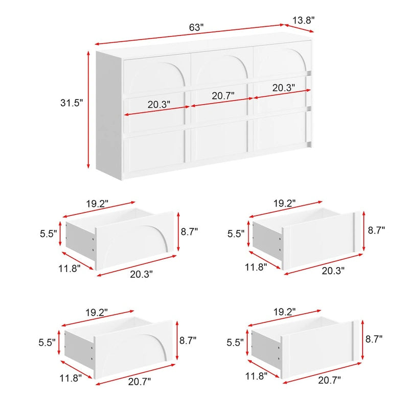 63W Contemporary 6-Drawer Storage Cabinet Sideboard Buffet