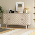 Modern 4-door Sideboard with Convex Pattern Doors and 2 Silver Handle for Living Room, Dining Room, Kitchen