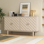 Modern 4-door Sideboard with Convex Pattern Doors and 2 Silver Handle for Living Room, Dining Room, Kitchen