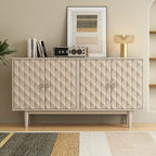 Modern 4-door Sideboard with Convex Pattern Doors and 2 Silver Handle for Living Room, Dining Room, Kitchen
