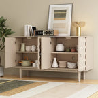 Modern 4-door Sideboard with Convex Pattern Doors and 2 Silver Handle for Living Room, Dining Room, Kitchen